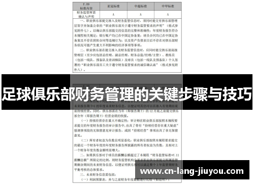 足球俱乐部财务管理的关键步骤与技巧 足球俱乐部财务管理的关键步骤与技巧